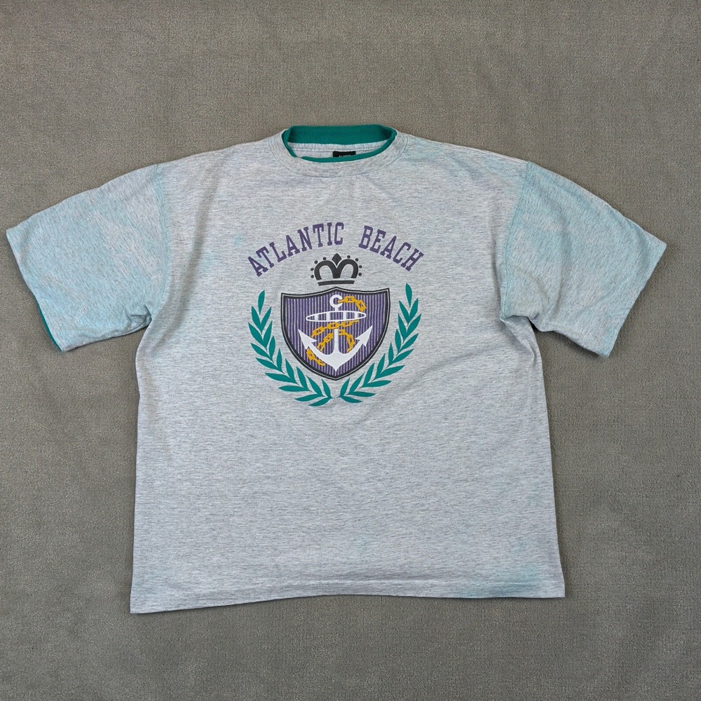 Sherry's Best Atlantic Beach T Shirt Mens XL Vintage Single Stitch Gray Teal USA